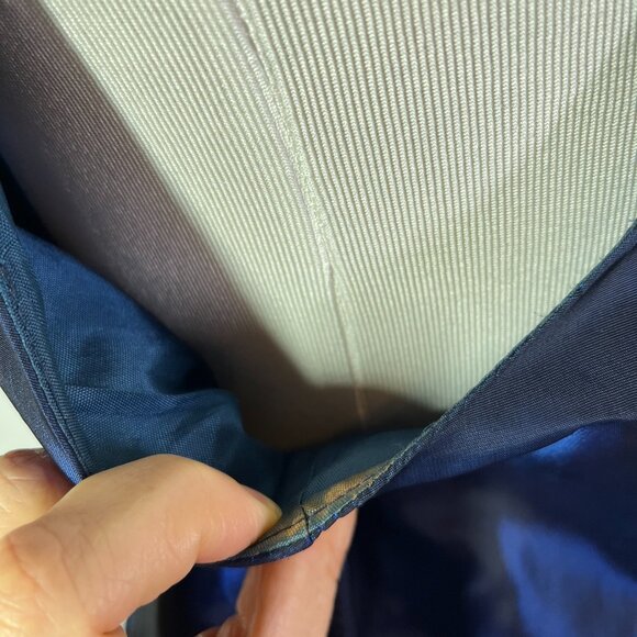 Vintage Ever Beauty Size 14 Blue Taffeta Gown V-Waist Felted Brocade - Picture 5 of 16